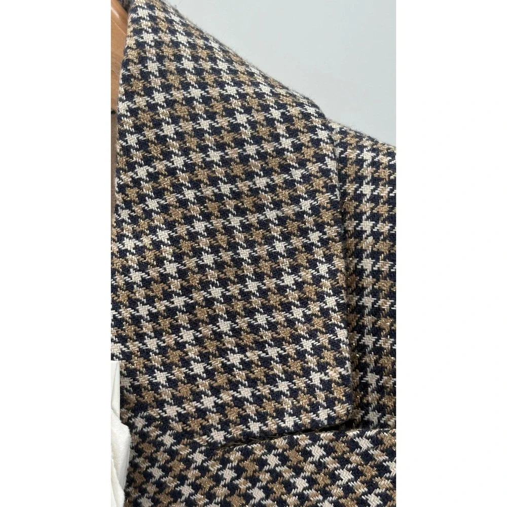 New Brunello Cucinelli Blazer Women Tan Gold 44 8 Houndstooth Old Money  Linen‎